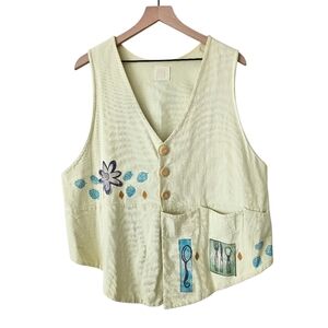 Blue Fish Butter Yellow Kitchen Utensil Button Front Vest